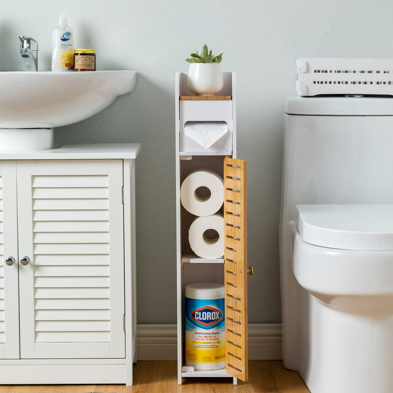 NEW Slim Bathroom Storage - Organization Toilet Tissue Paper Shelf Cabinet  Door Standing Compact - Toilet Paper Holders, Facebook Marketplace