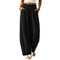 thumbnail image 2 of YABCSAZ Women's Barrel Pants Solid Color Wide Leg Pants Elastic Waist Pants Casual Pants with Pockets for Summer Travel Loose Baggy Trousers, Gifts for Women, 2 of 8