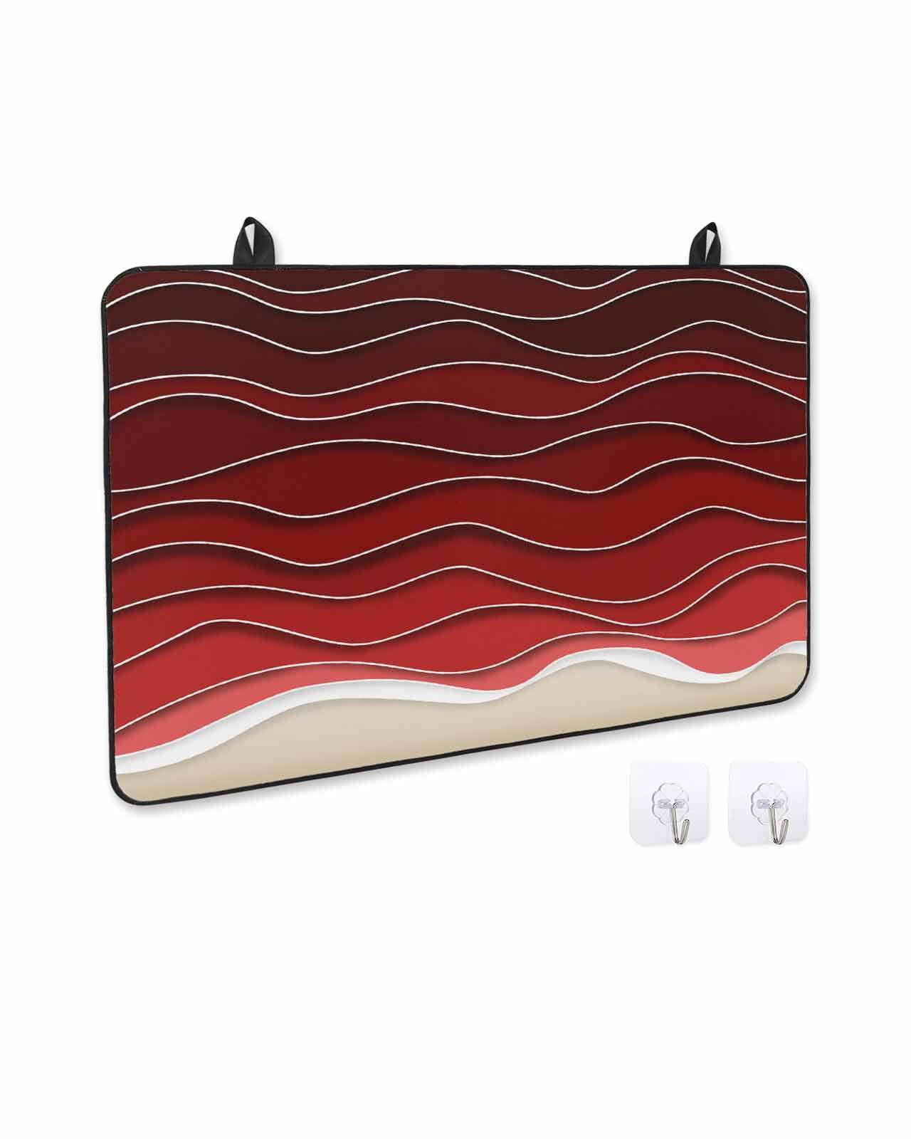 nqOlkjepod Large Induction Cooktop Protector Mat 24"x21", Red Ocean Waves Stove Top Covers for Electric Stove, Coastal Abstract Stripes Ombre Art Stove Burner Cover Mats, Glass Top Stove Cover
