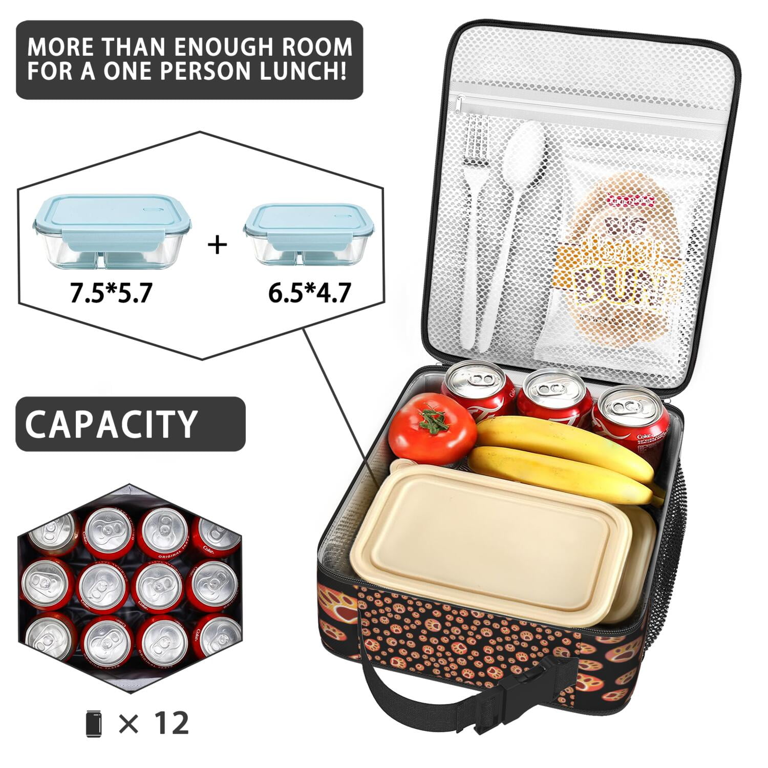 Dog Paw Print Lunch Tote with Cute Puppy Design, Waterproof Insulated Bento Cooler Bag for Women, Men, Office, Outdoor, Travel, Dog Lovers