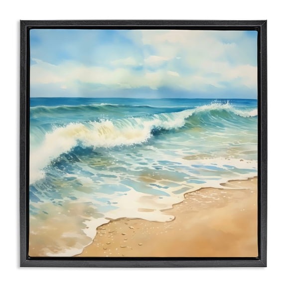 Stupell Industries Transitional Hear The Waves Coast Black Floating Frame Canvas Art, 18 x 18, by LSR Design Studio