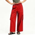 thumbnail image 5 of Hvogkswy Cargo Pants for Women Elastic Drawstring Straight Leg Loose Long Trousers Multi Pockets Solid Casual Athletic Work Pants S-3XL, 5 of 9