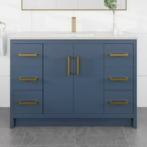 Eviva Curio 48"W x 18"D Dark Blue Bathroom Vanity with White Carrara Quartz Countertop and Undermount Porcelain Sink