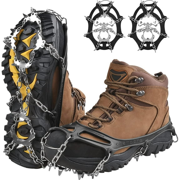 Ice Cleats Snow Traction Cleats, 19 Steel Teeth Walk Traction Cleats Crampons for Boots Shoes Anti Slip Crampons Snow Cleats for Winter Trail Hiking & Ice Mountaineering
