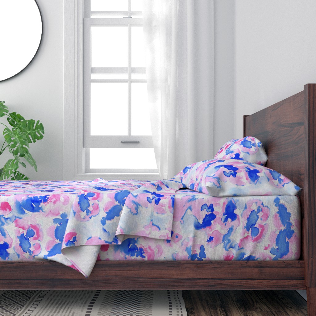 100 Cotton Sheets, Twin 3pc Set Abstract Floral Light Pink Blue