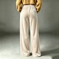 thumbnail image 5 of Karymi Solid Velvet Wide Leg Pants Woman, Elastic High Waist Pleated Full‑Length, Drapey Casual Pants with Side Pockets, 5 of 5