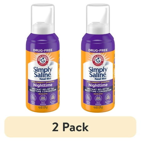 (2 pack) Arm & Hammer Simply Saline Nasal Mist Extra Strength, Nighttime Formula with Eucalyptus, 4.6OZ