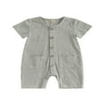 thumbnail image 1 of Infant Baby Boy Girl Summer Linen Short Sleeve Button Down Romper Jumpsuit Clothes Outfits, 1 of 8