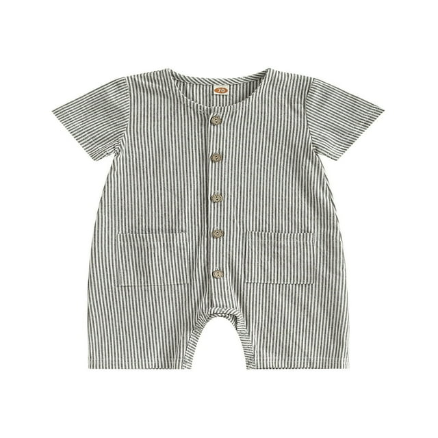Infant Baby Boy Girl Summer Linen Short Sleeve Button Down Romper Jumpsuit Clothes Outfits