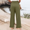 thumbnail image 5 of Wide Leg Linen Pants for Women High Waisted Ruffle Hem Palazzo Pants Boho Summer Casual Loose Flowy Pant Trousers Army Green 2XL, 5 of 7
