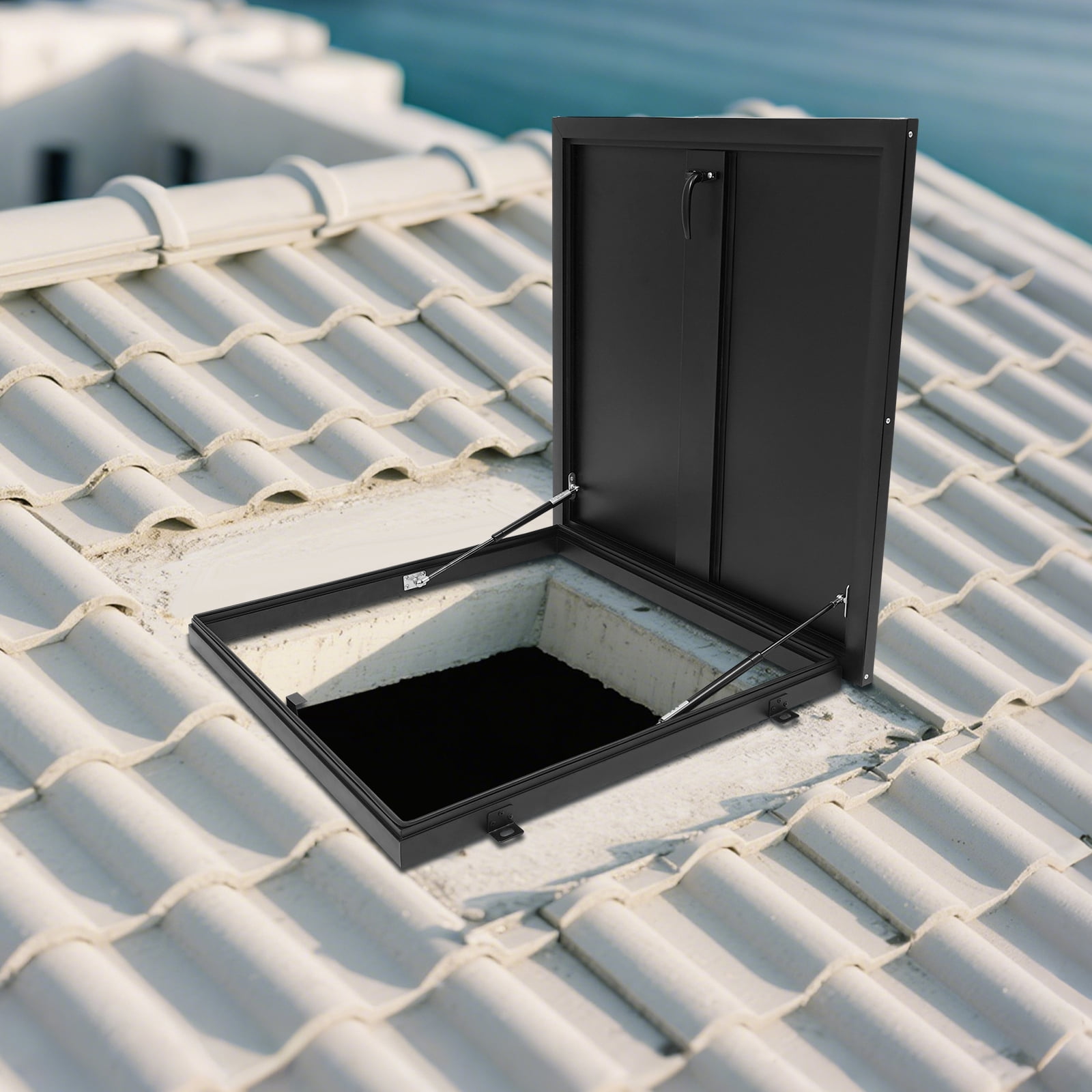 Durable Roof Hatch, 75x75cm High-Temp Baked Paint, Rounded Edges & Quiet Closing, Suitable for Office Buildings/Retail Stores