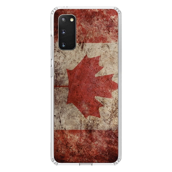 DistinctInk Clear Shockproof Hybrid Case for Galaxy S20 PLUS / 5G (6.7" Screen) - TPU Bumper, Acrylic Back, Tempered Glass Screen Protector - Canadian Flag Old Weathered - Canada