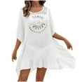thumbnail image 2 of Swimwear Cover Up for Women Loose Casual Round Neck Short Sleeved Hollow Out Cover Shirt Beach Beach Vacation Cover Shirt, 2 of 7