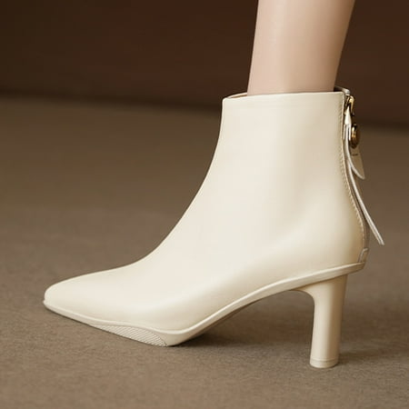 

Cathalem Casual Shoes for Women Slip on Winter Fashion Women s Shoes Single Shoes Solid Color Pointed Thick Heels High Heels Shoes White 7