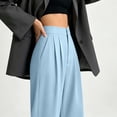 thumbnail image 6 of Kaemgyyd Dress Pants Women Wide Leg Work Business Trousers Casual Loose Slacks Flowy Pant Button High Waisted Pleated Clothes（Light Blue,Small）, 6 of 6