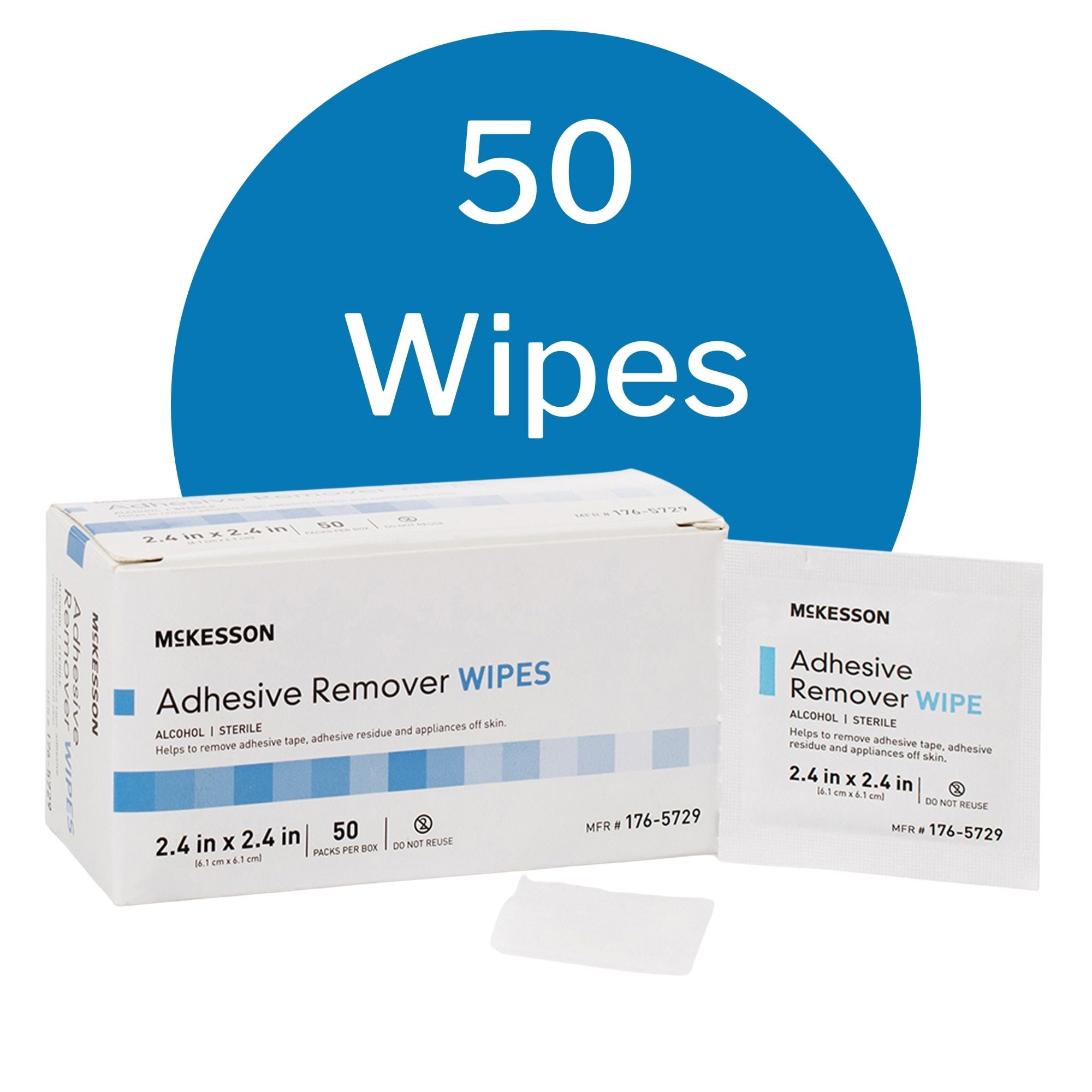 McKesson Adhesive Remover Wipes, Gentle Alcohol Solution, 2.4 in x 2.4 in,  50 Wipes