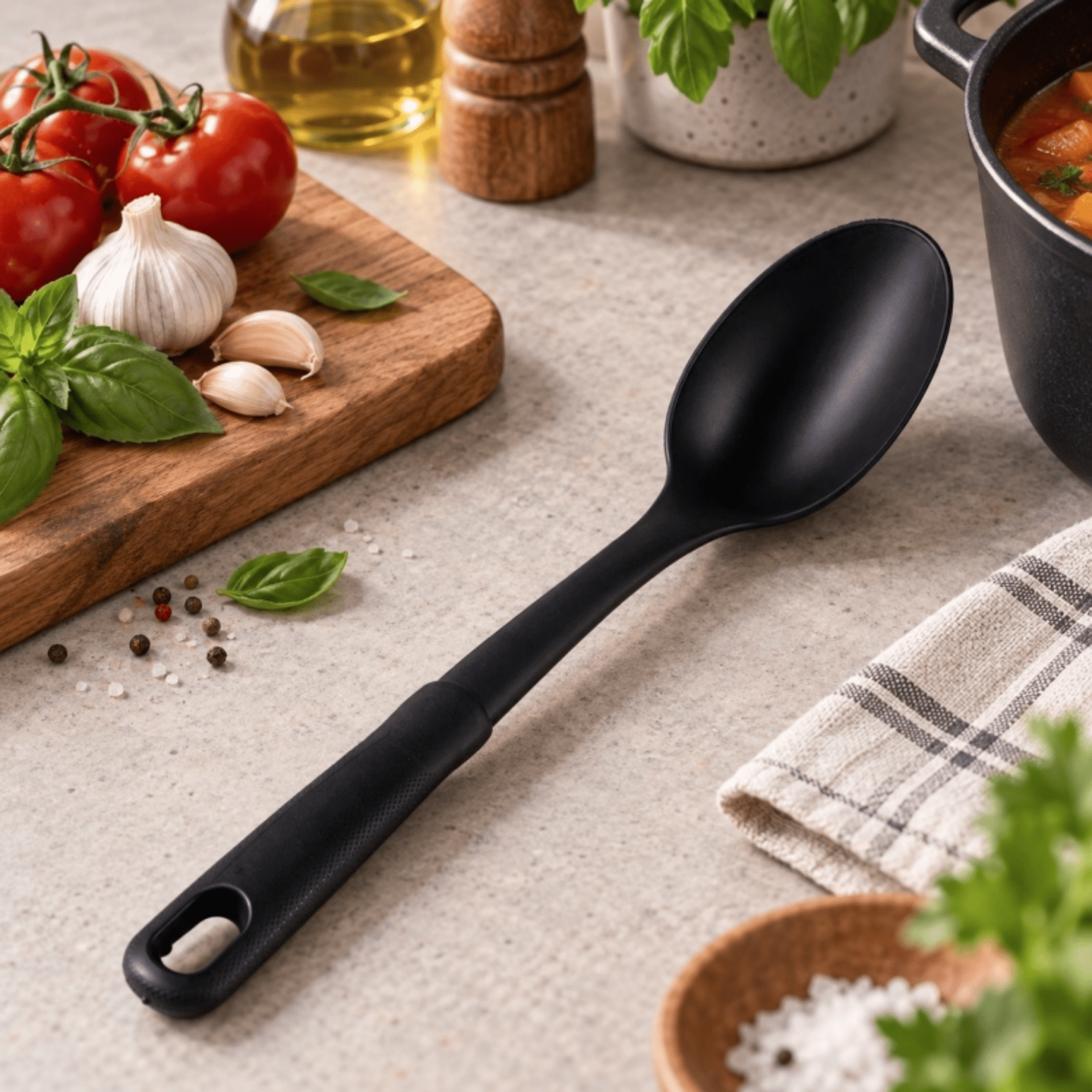 Mainstays Black Nylon Solid Spoon with Comfort Grip Handle, 12.6 Inch