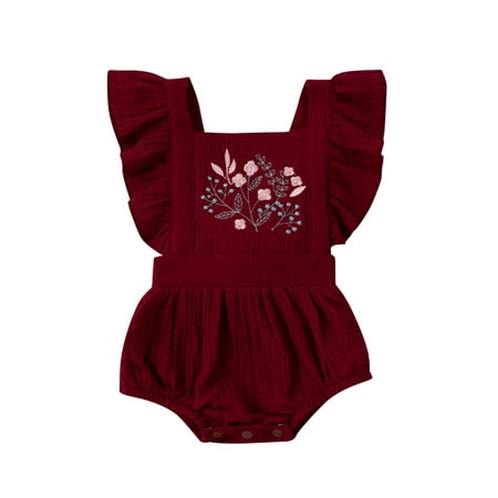 

EYIIYE Newborn Baby Girls Summer Floral Embroidered Ruffle Sleeve Romper Bodysuit 0-18 Months