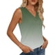 thumbnail image 3 of Mujeres sin mangas Tops de verano gradiente color fuera de posición impresión V-cuello blusa casual Mujeres V-cuello de verano Tops, 3 of 7