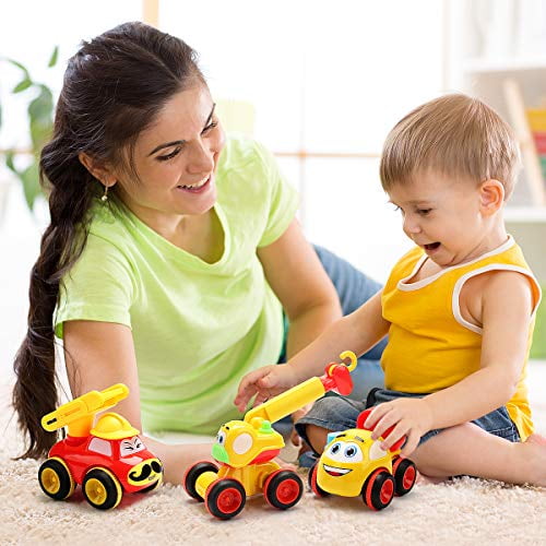 Push & Go Cars Cartoon Construction Vehicle Set 3 Friction Powered Trucks for 2+ Year Old Boys Idea Play Pull Back Car Toys for a 2 Year Old Boy Best Toddler Boys Toys & Toy Trucks 