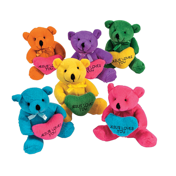 Plush Religious Bears W/ Heart - Party Favors - 12 Pieces