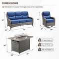 thumbnail image 2 of Giantfurnni Patio Fire Pit Sets Adult 4 Piece Wicker Weatherproof Outdoor Conversation Sets with Sofa and 2 Swivel Gliders, Grey/Blue, 2 of 13