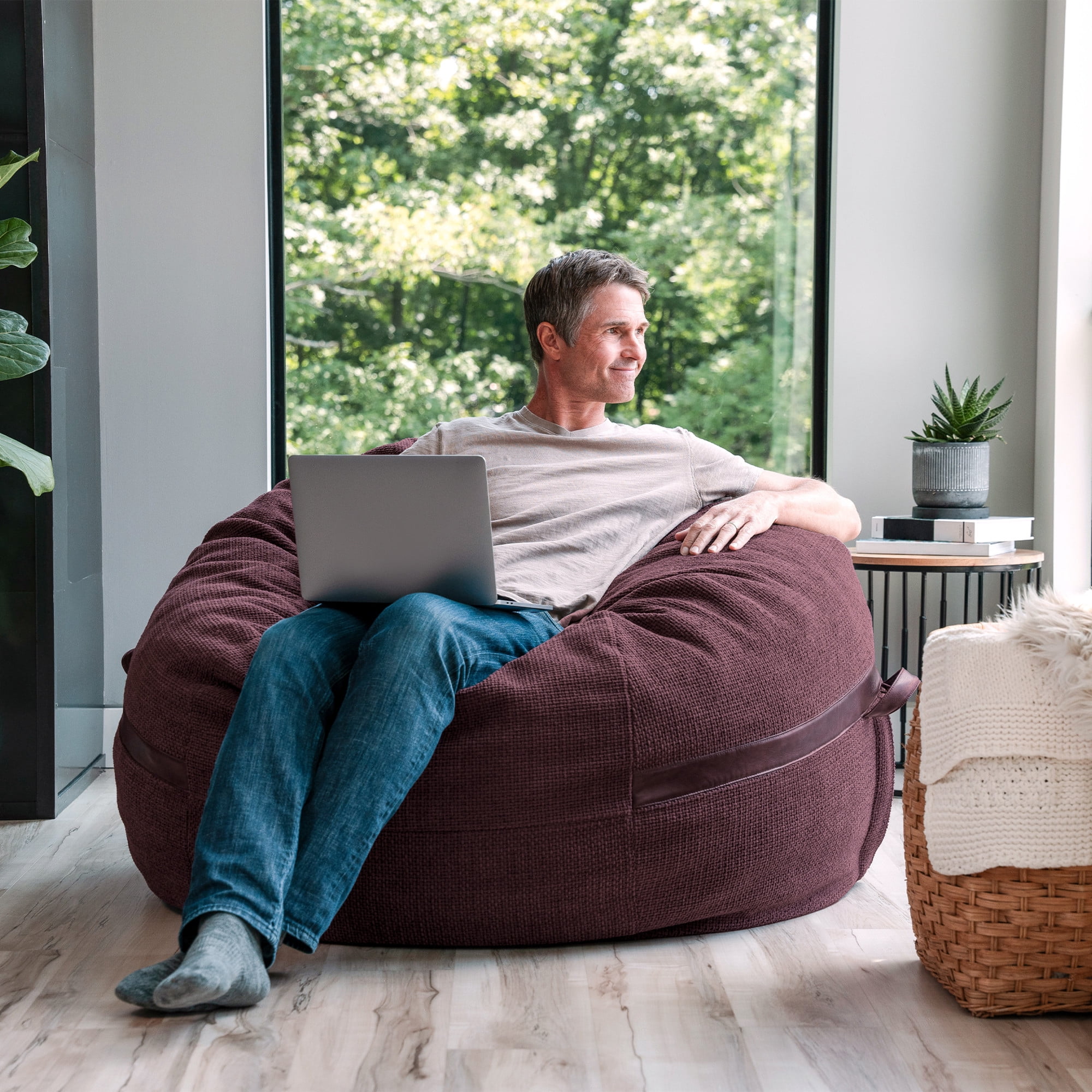 Big Joe Fuf 5Ft Oversized Foam Bean Bag Chair for Kids, Teens, Adults, Merlot Cloudweave, 5 foot Large Reading and Gaming Seat