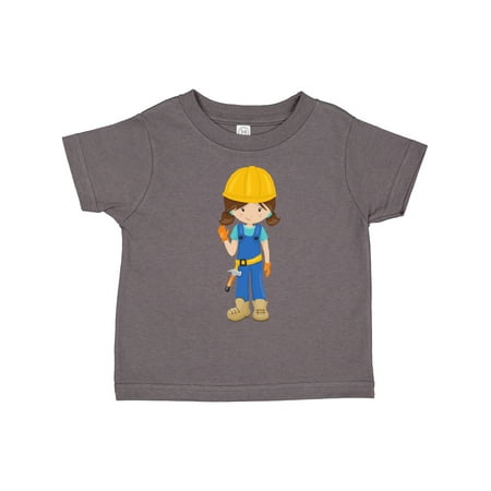 

Inktastic Construction Girl Brown Hair Cute Girl Hammer Gift Toddler Toddler Girl T-Shirt