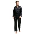 thumbnail image 1 of TONY & CANDICE Conjunto de pijama de satén clásico para hombre (XL, negro con ribete dorado), 1 of 5