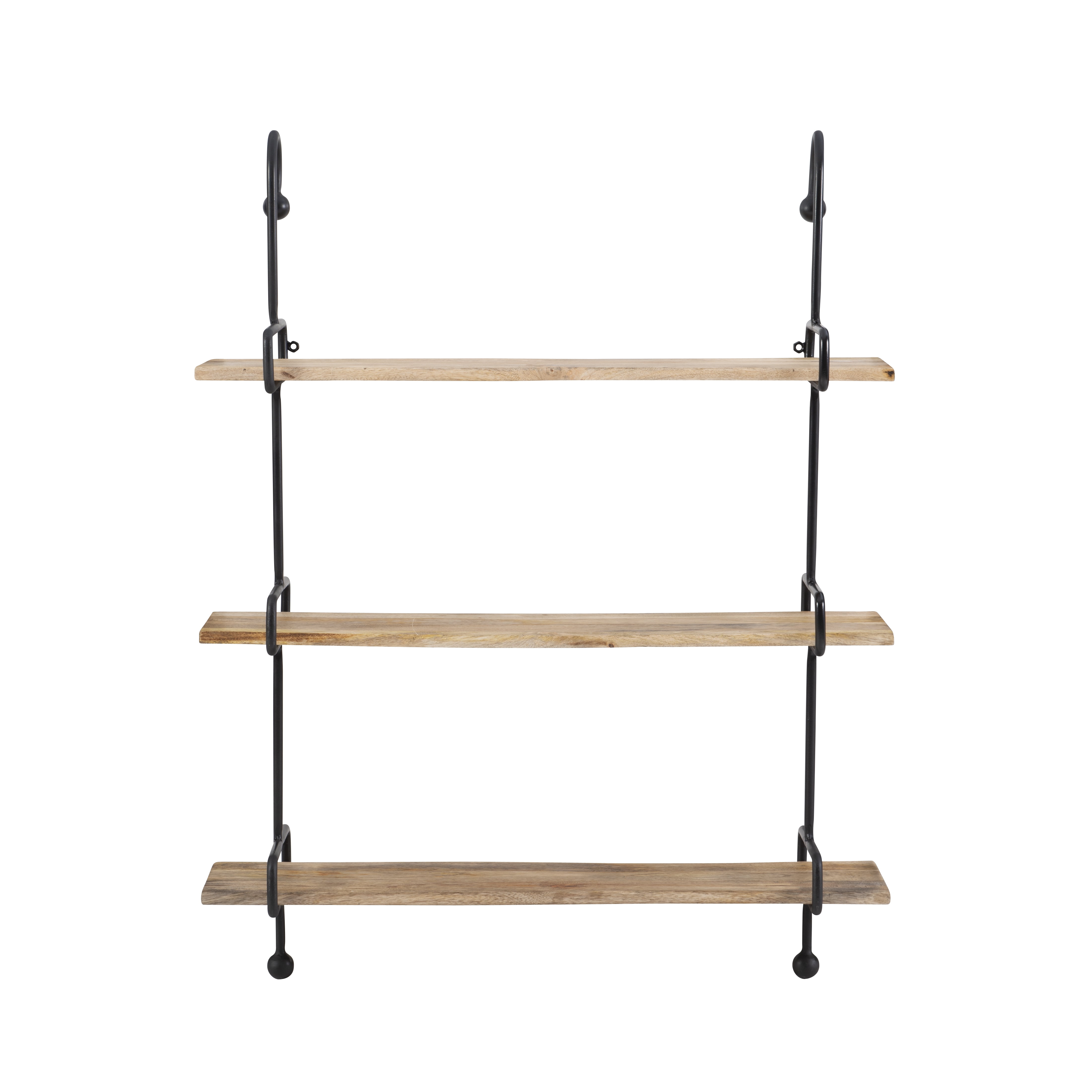 Wrenn 3-Tier Wall Shelves, Black Metal with Natural Mango Wood - Walmart.com, image size:4398x4397