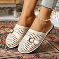 thumbnail image 5 of Gpaecead Women Woven Hollow Out Beach Slippers Closed Toe Breathable Soft Sole Ornamental Buckle Summer Slides, Beige, 5 of 8