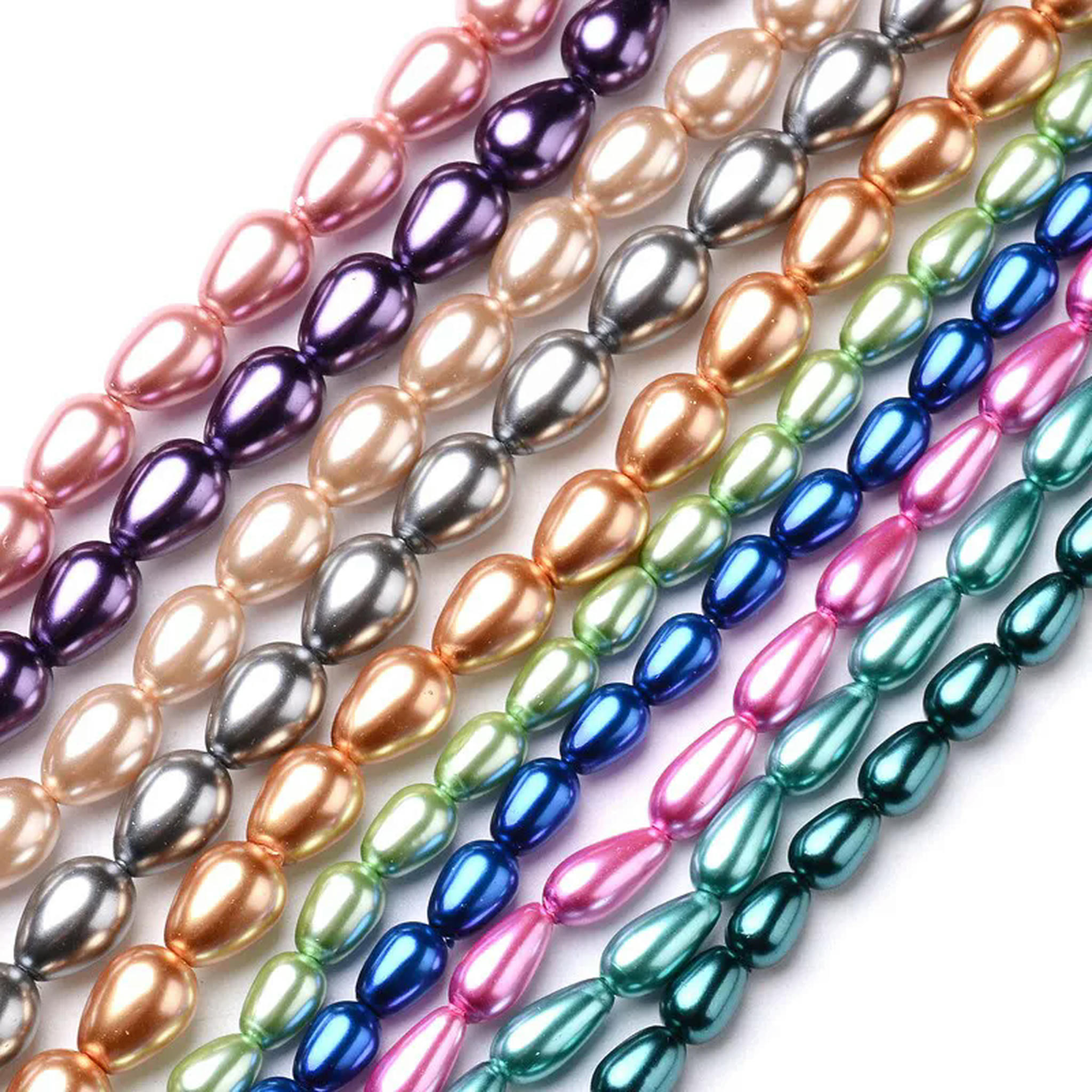 U8MO 10 Strd Mixed Glass Pearl Drop Beads Smooth Loose Spacer Beads Crafting 6~9mm
