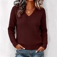 thumbnail image 2 of Fesfesfes Women's V-Neck Drop Shoulder Knit Sweater with Side Slit Long Sleeve Loose Fit Solid Color Soft Warm Casual Pullover Top for Fall Winter Daily Wear, 2 of 9