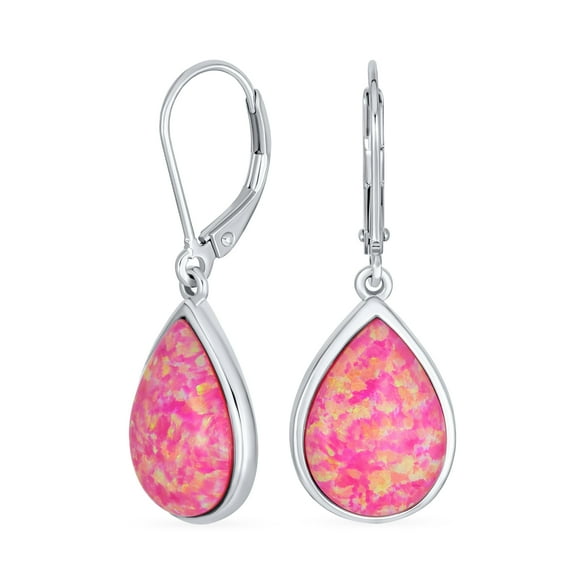 Bling Jewelry Womens Pink Created Opal Teardrop Dangle Earrings in Sterling Silver Leverback