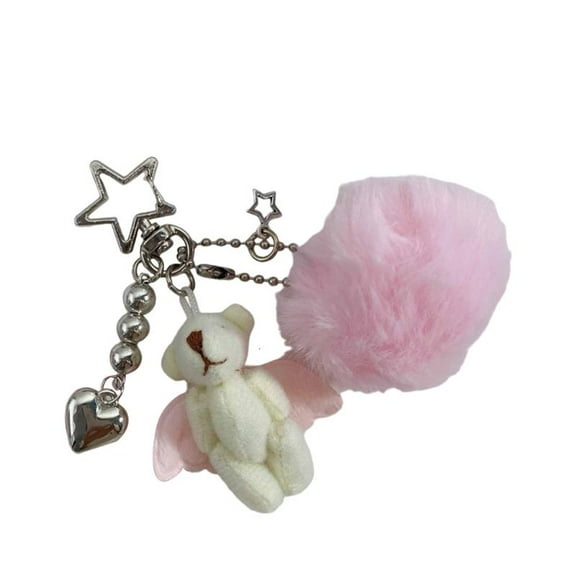 WINDLAND Bear Plush Keychain Charm with Pompoms Soft Animal Pendant Keyring Backpack Accessory Handmade Gift for Women Girls