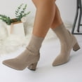 thumbnail image 3 of Chenyee Women's Mid Heel Ankle Boots Pointed Toe Stretchy Knit Mid Calf Sock Booties, 3 of 6