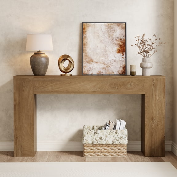 Wood Console Table for Entryway Living Room, 53-Inch Long Sofa Table, Farmhouse Rectangular Accent Console with Wooden Double Base for Behind Couch Hallway Foyer Entrance, Light Oak Brown