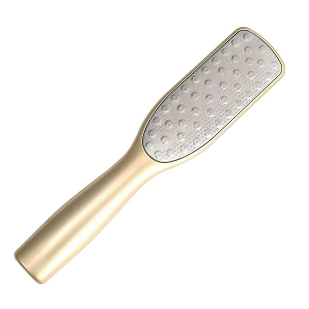 EeaseMX Lima de acero inoxidable para pies, removedor de piel muerta, depurador de pedicura, raspador de doble cara para exfoliar y eliminar durezas (dorado)