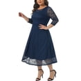 thumbnail image 4 of Agnes Orinda Women's Plus Size Dress Floral Lace Scooped Neckline 3/4 Sleeves with Pocket Knit Cocktail Party Dresses 1X Navy Blue, 4 of 5