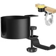 thumbnail image 2 of Desk Cup Holder 2 in 1 Desk Cup Holder with Headphone Hanger 360-Degree Rotation Adjustable Arm Clamp Headset Hook Bottle Holder Table Side Drink Hanger for Desk Table, 2 of 11