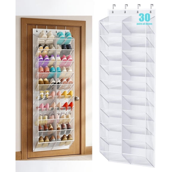 Over Door Shoe Organizer with 30 Pockets - Mesh Hanging Shoe Rack for Closet, Entryway, and Bedroom, 10-Tier Holder for Sneakers and Boots