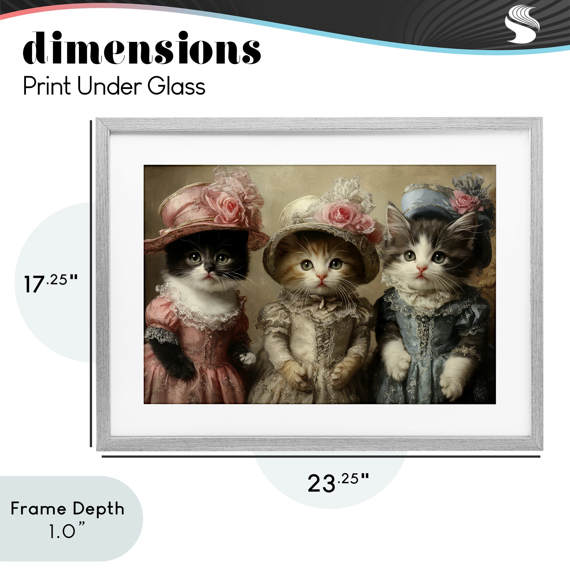 Stupell Industries Vintage Dress Cats Gray Framed Print Under Glass, design by The Wands Want