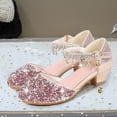 thumbnail image 2 of Staki Pearl Shoes Girls Dress Shoes Glitter Shoes Sequins Rhinestones Bowknot Princess Low Heels Mary Jane Footwear Heels for Girls Pink,11.5 Little Kid, 2 of 7