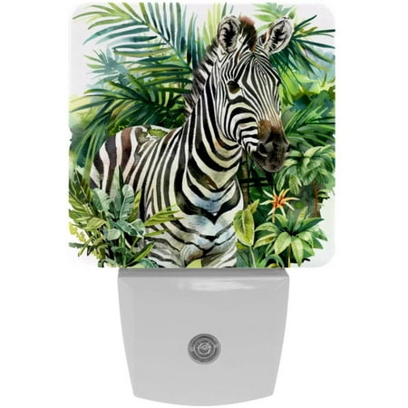 

African Animal Zebra Jungle Palm Leaves LED Night Lights Dusk To Dawn Smart Sensor 0.5W Plug-In Night Lights Lamp For Bedroom Bathroom Kitchen Hallway Stairs 2Pack
