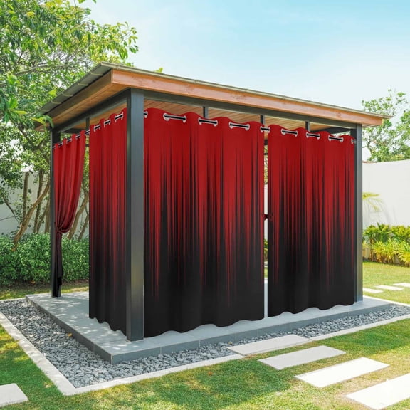 Outdoor Curtains for Patio Waterproof, Dark Red Black Ombre Outdoor Privacy Panels Grommet, Modern Abstract Art Striped Gradient Blackout Outside Curtains for Porch/Cabana 54"x84", 2 Panels