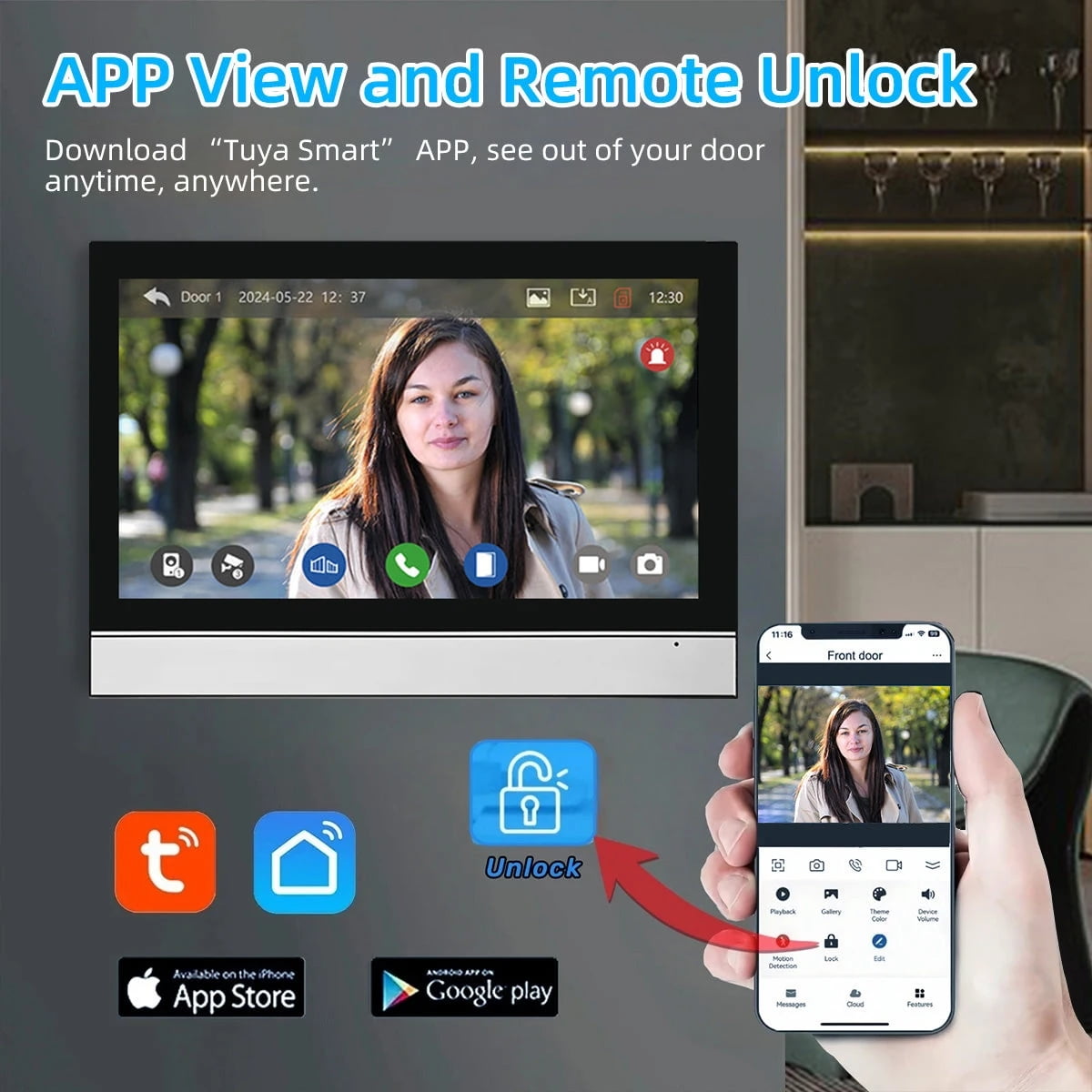 ANJIELO SMART Wired Video Intercom System, 10-Inch Touch Screen, 1080P Doorbell, Motion Detection, Tuya APP
