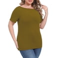 thumbnail image 3 of Gocolloa Womens Plus Size Boat Neck Short Sleeve T Shirts Slim Fit Summer Dressy Tops Tee Army Green 2X, 3 of 6