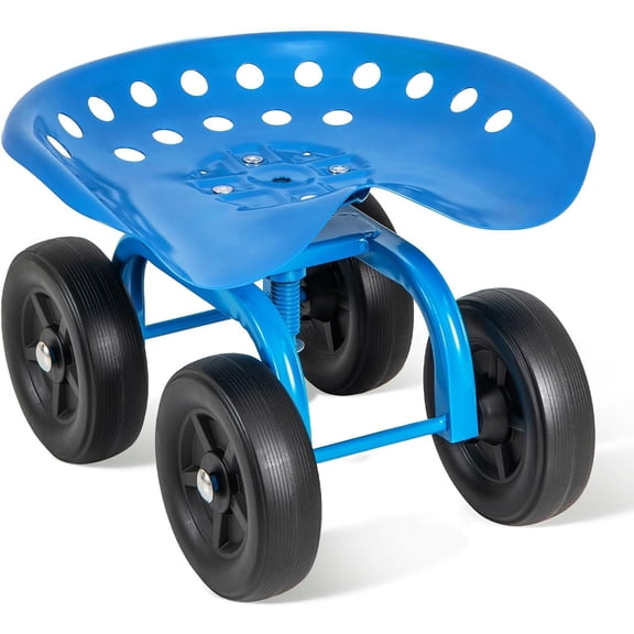 LDAILY Garden Seat with Wheels, Heavy-Duty Utility Stool Cart with Adjustable 11"-16" Height & 360° Rotatable, Rolling Garden Cart with Seat for Lawn Planting, Yard Work, Patio Gardening (Blue)