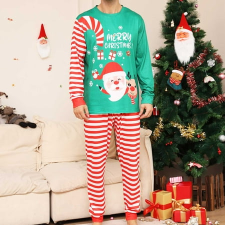 

absuyy Christmas Family Fashion Suit Printed Long Sleeves Crewneck Top+Pants Matching Pajamas Set for Men Green Size XL