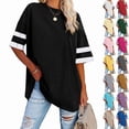 thumbnail image 5 of Womens T Shirts Loose Fit Short Sleeve Tees with White Striped Sleeves Casual Loose Crew Neck Tee Summer Lightweight Girls Outfits Clothes, 5 of 5